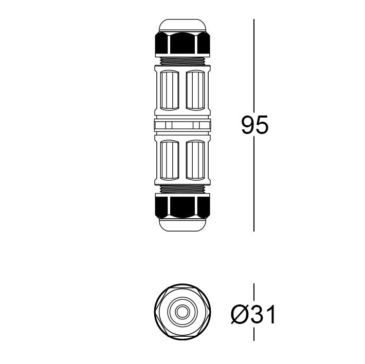 MOR683P/2V - Connector IP68 3Poles/2Ways<br>3 x 2.5 mm²