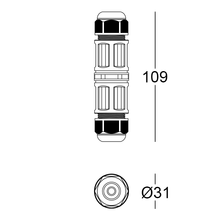 MOR685P/2V - Connector IP68 5Poles/2Ways<br>5 x 2.5 mm²