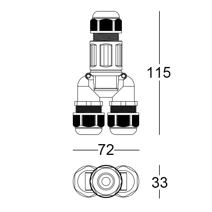 MOR685P/3V - Connector Y IP68 5Poles/3Ways<br>5 x 2.5 mm²